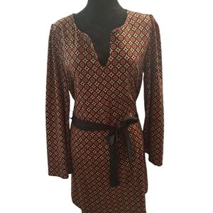 Orange and Black Long Sleeve Sheath Dress